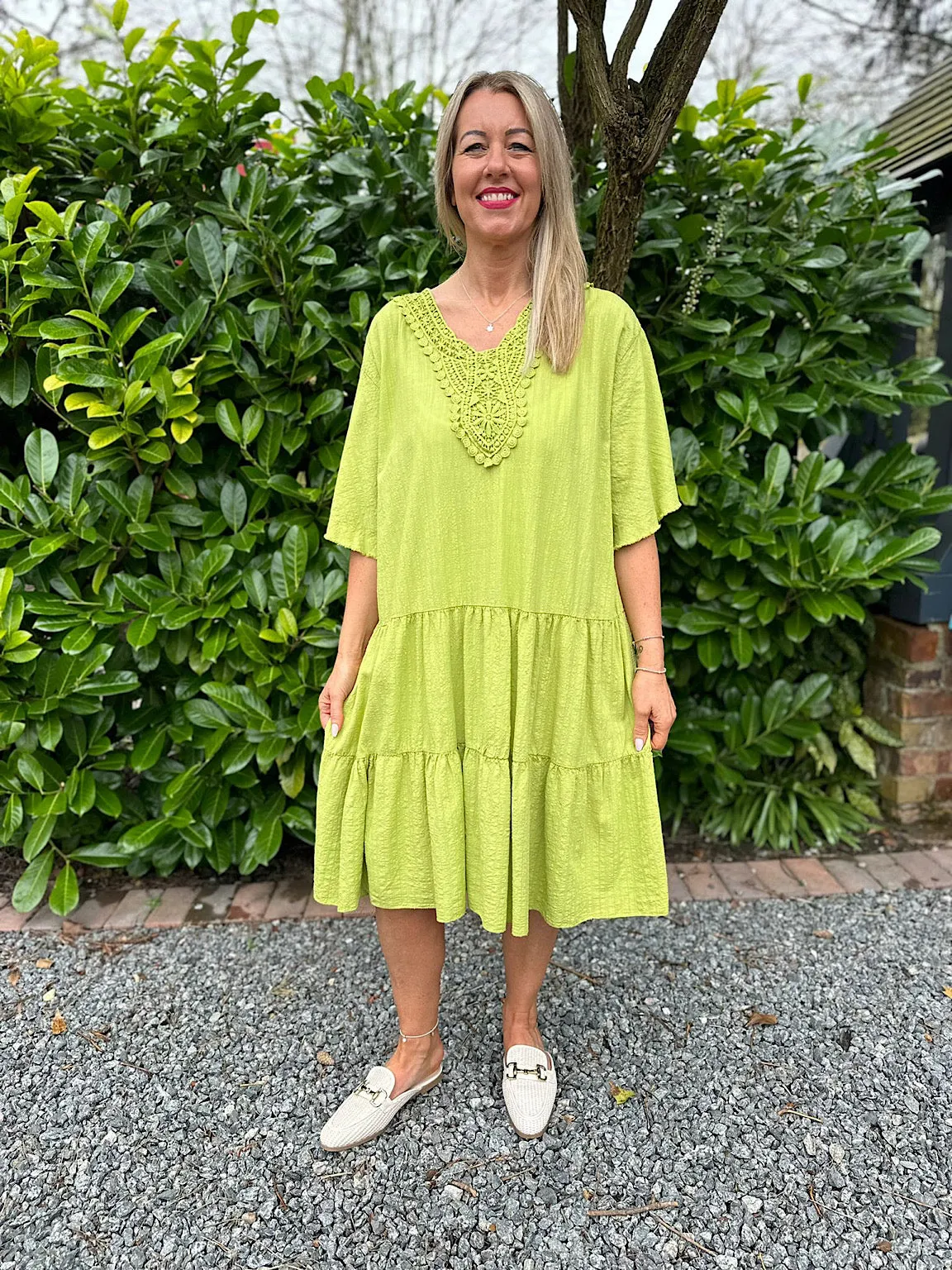 Lime Crochet Tiered Tunic Dress Brenda