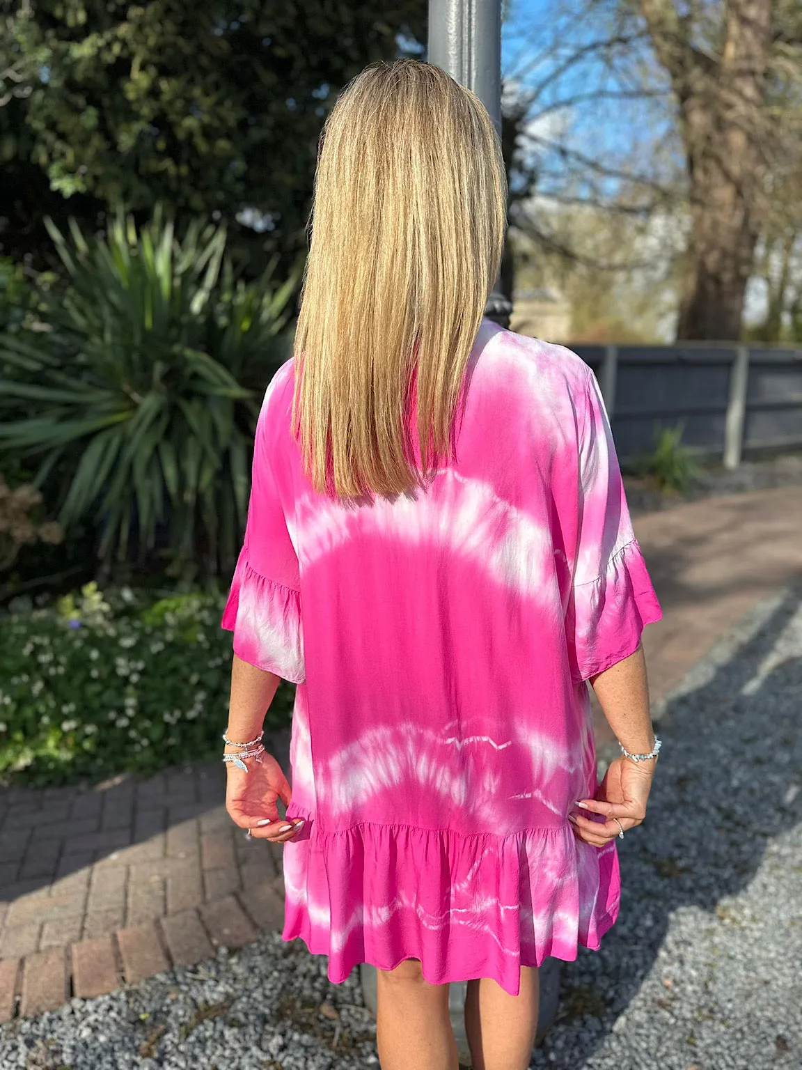 Lipstick Pink Tie Dye Tiered Tunic Hattie