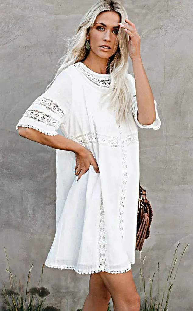 Lisa White Crochet Tunic Cover Up