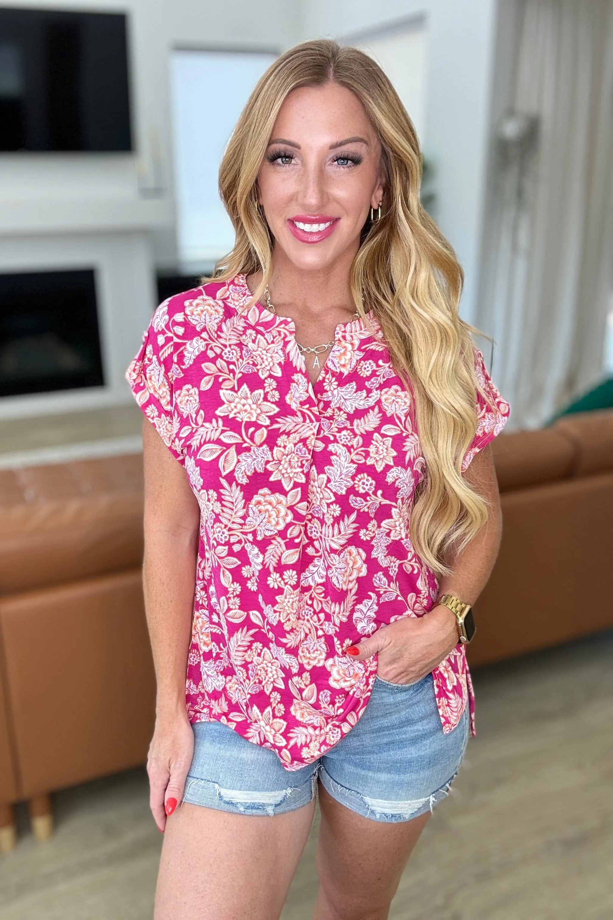 Lizzy Cap Sleeve Top in Pink and Peach Floral