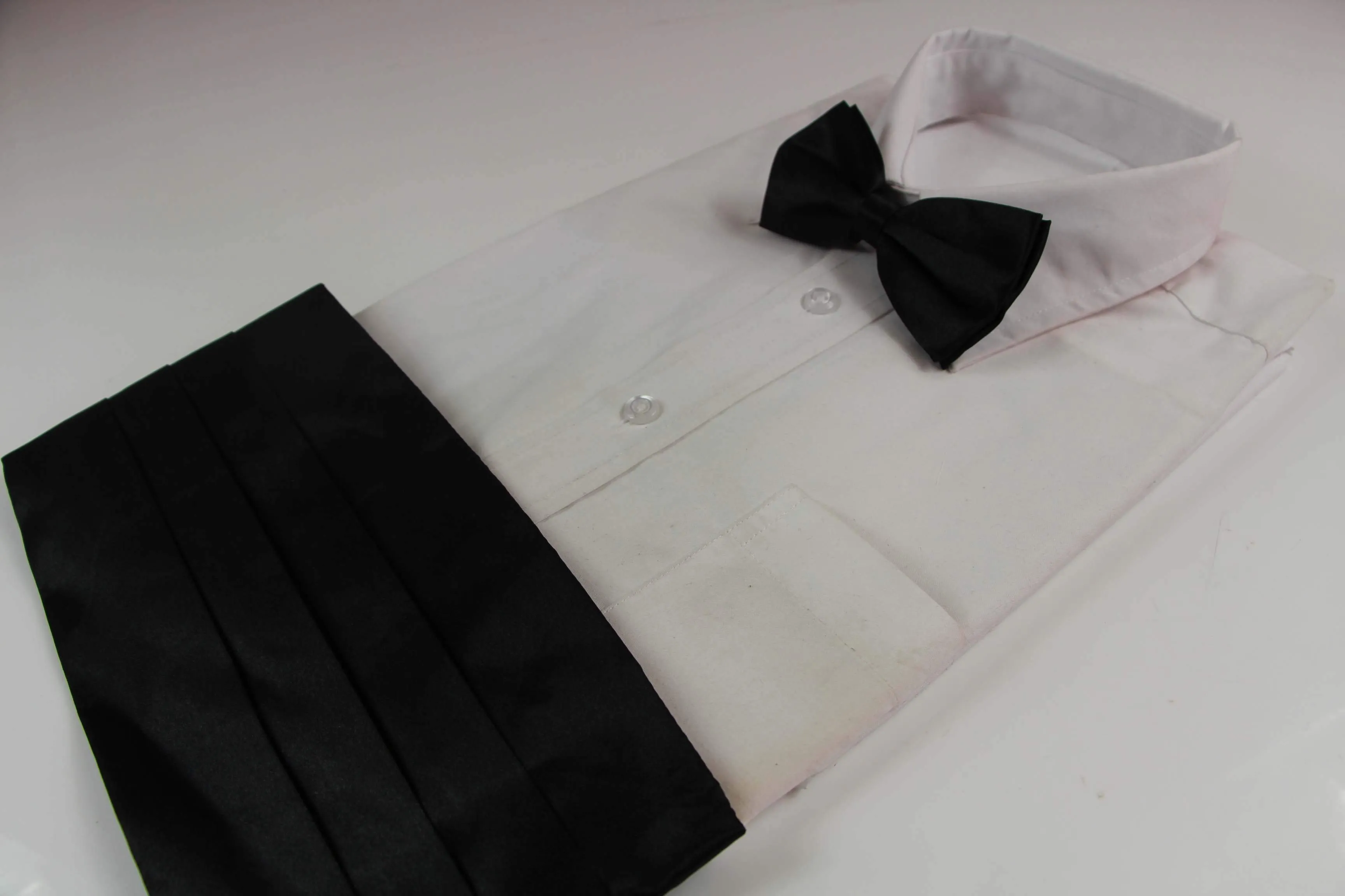 Mens Black Cummerbund & Matching Plain Bow Tie Set