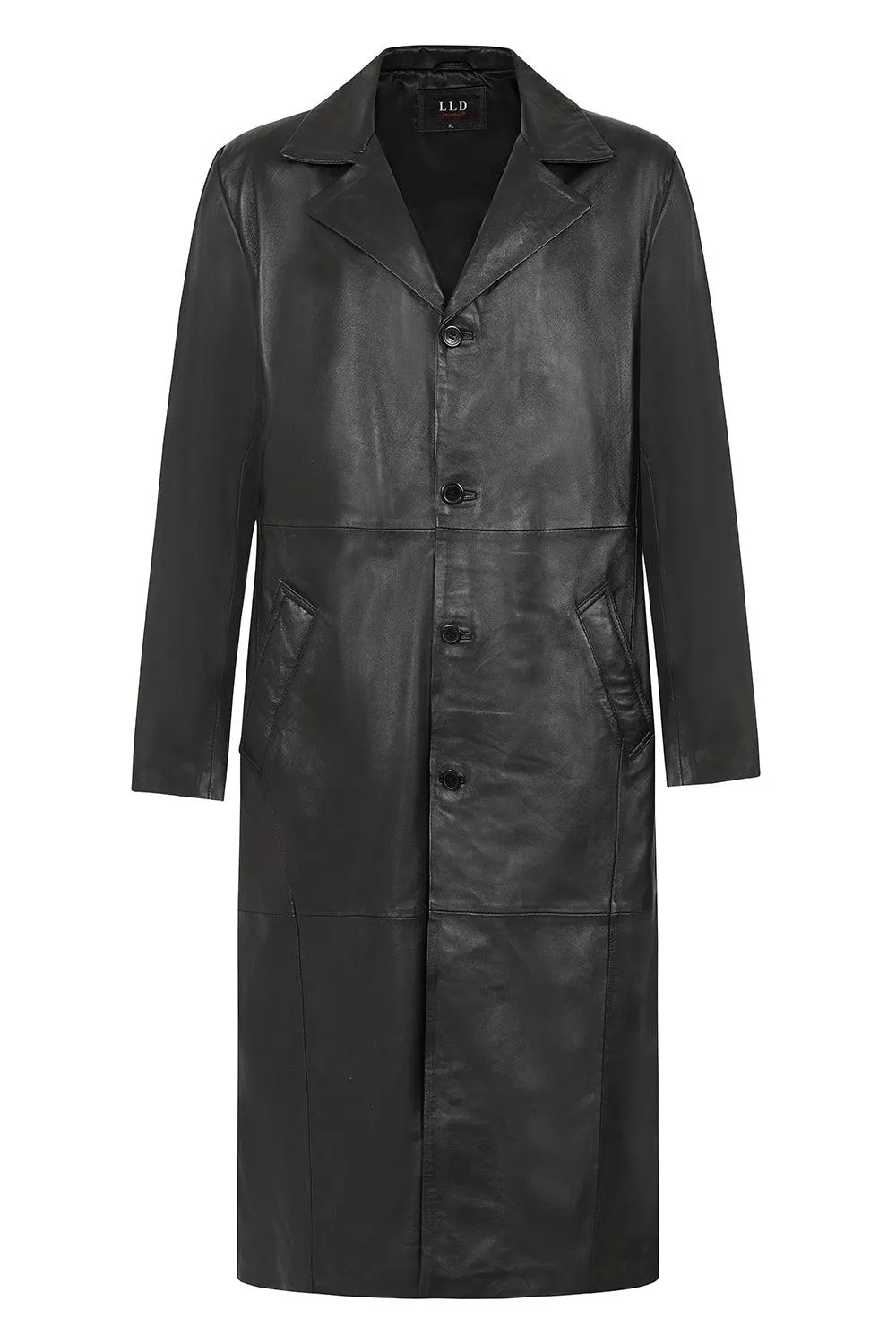 Men's Black Long Classic  Genuine Leather Coat - BUDDY