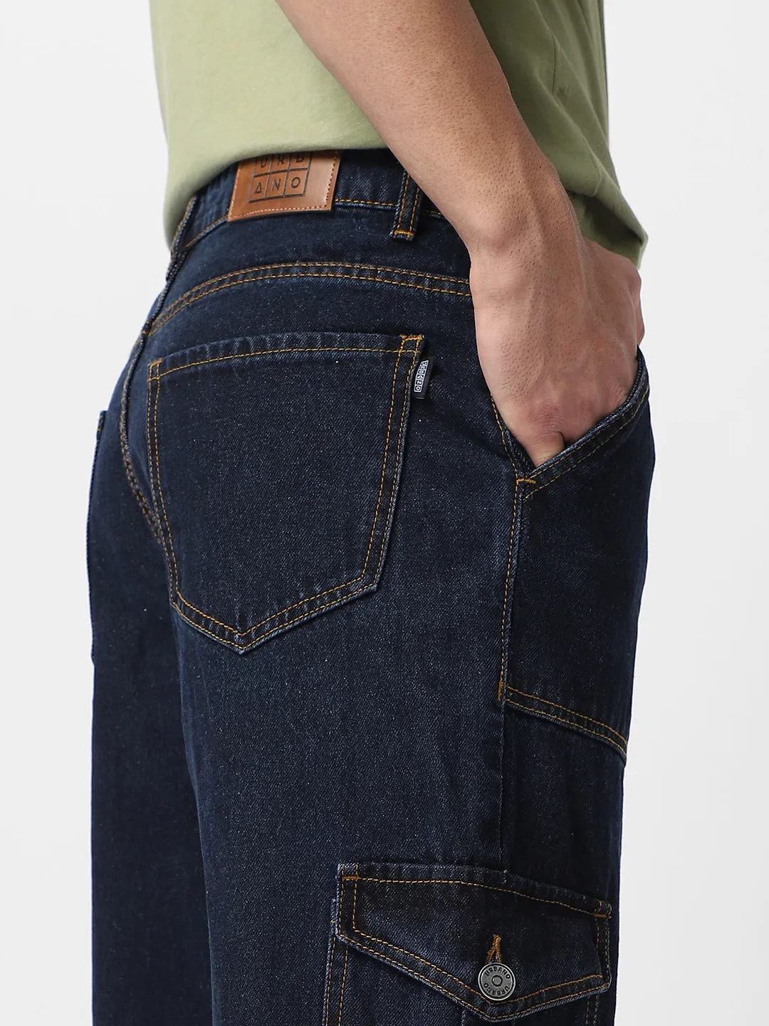 Men's Blue Loose Baggy Fit Cargo Jeans with 6 Pockets Non-Stretchable