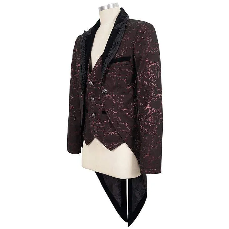 Men's Gothic Floral Swallow-tailed Coat Red