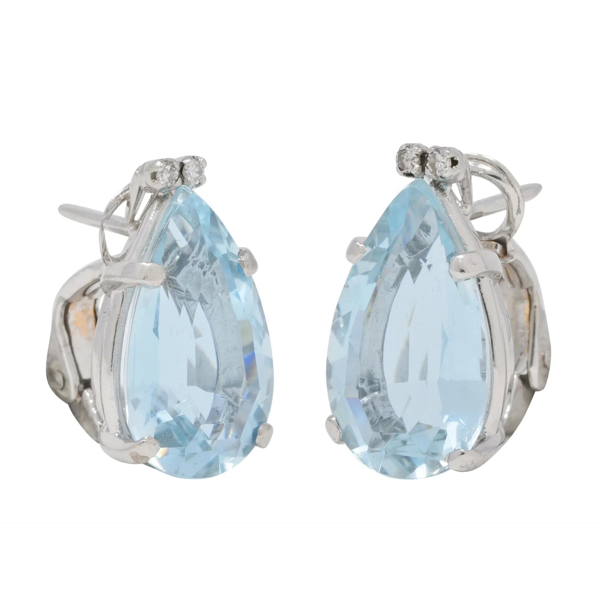 Mid-Century 9.30 CTW Aquamarine Diamond Platinum Vintage Earrings