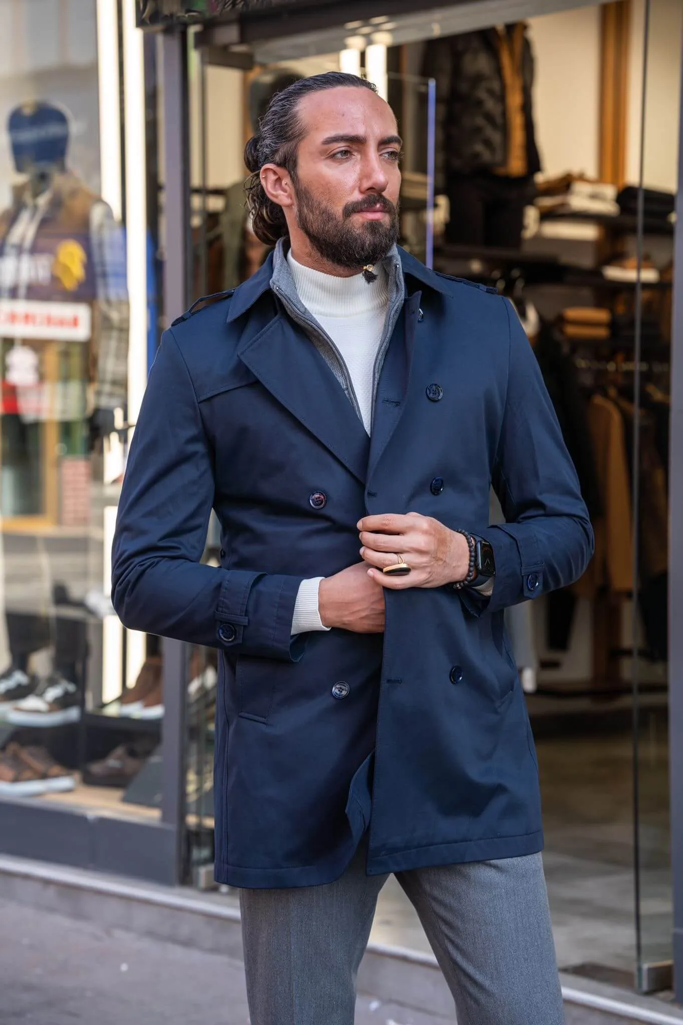 Navy Blue Trench Coat