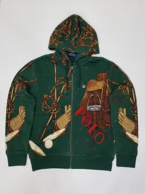 Nwt Polo Ralph Lauren Green Equestrian Saddle Print Zip Up Hoodie