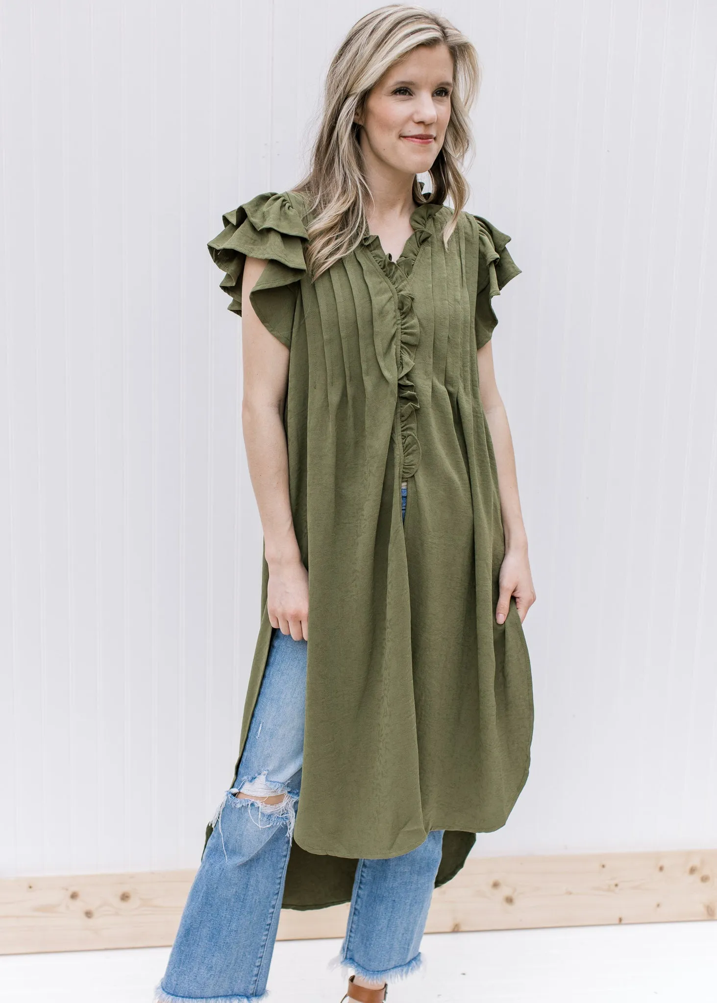 Olive Ruffled Tunic