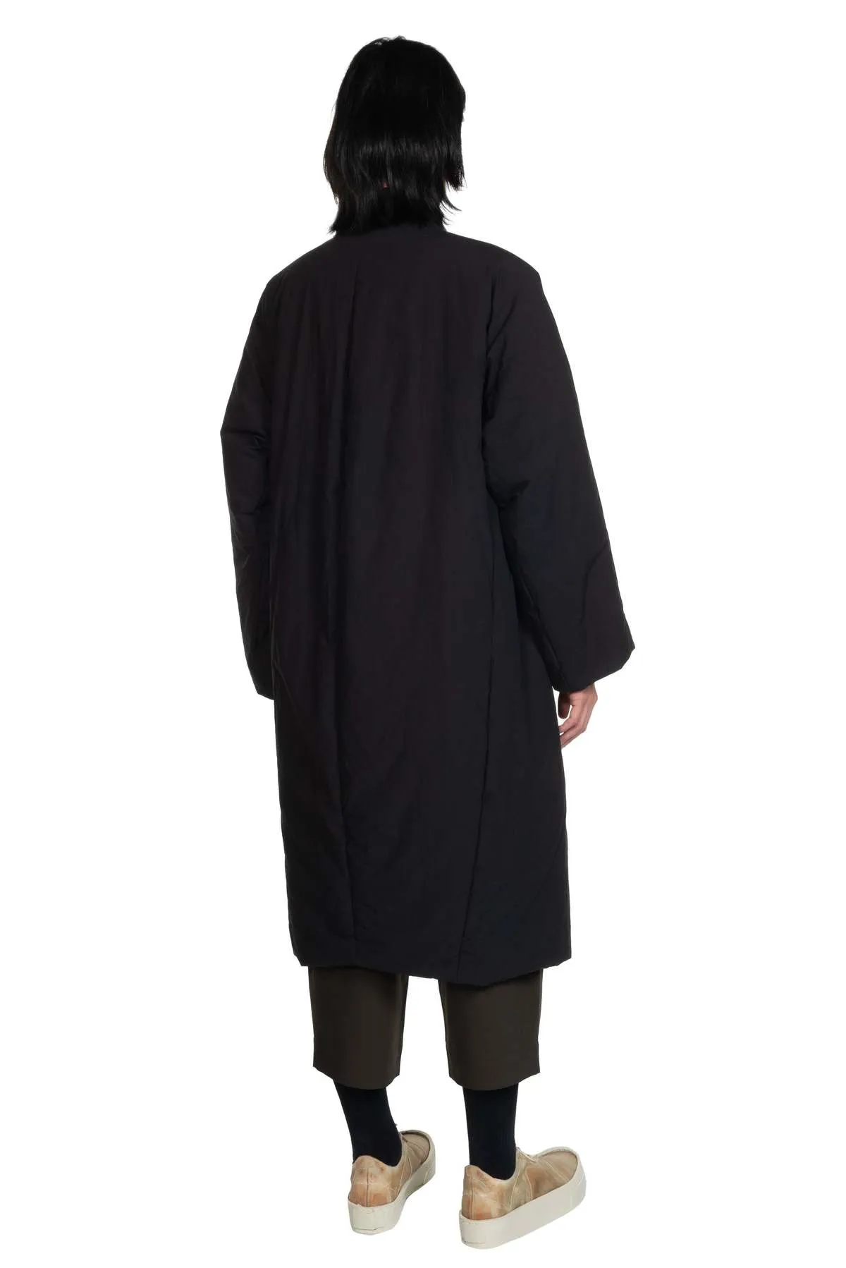 Padded Cotton Long Coat - BLACK