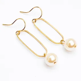 Pearl Dangle Oval Hoop Earrings