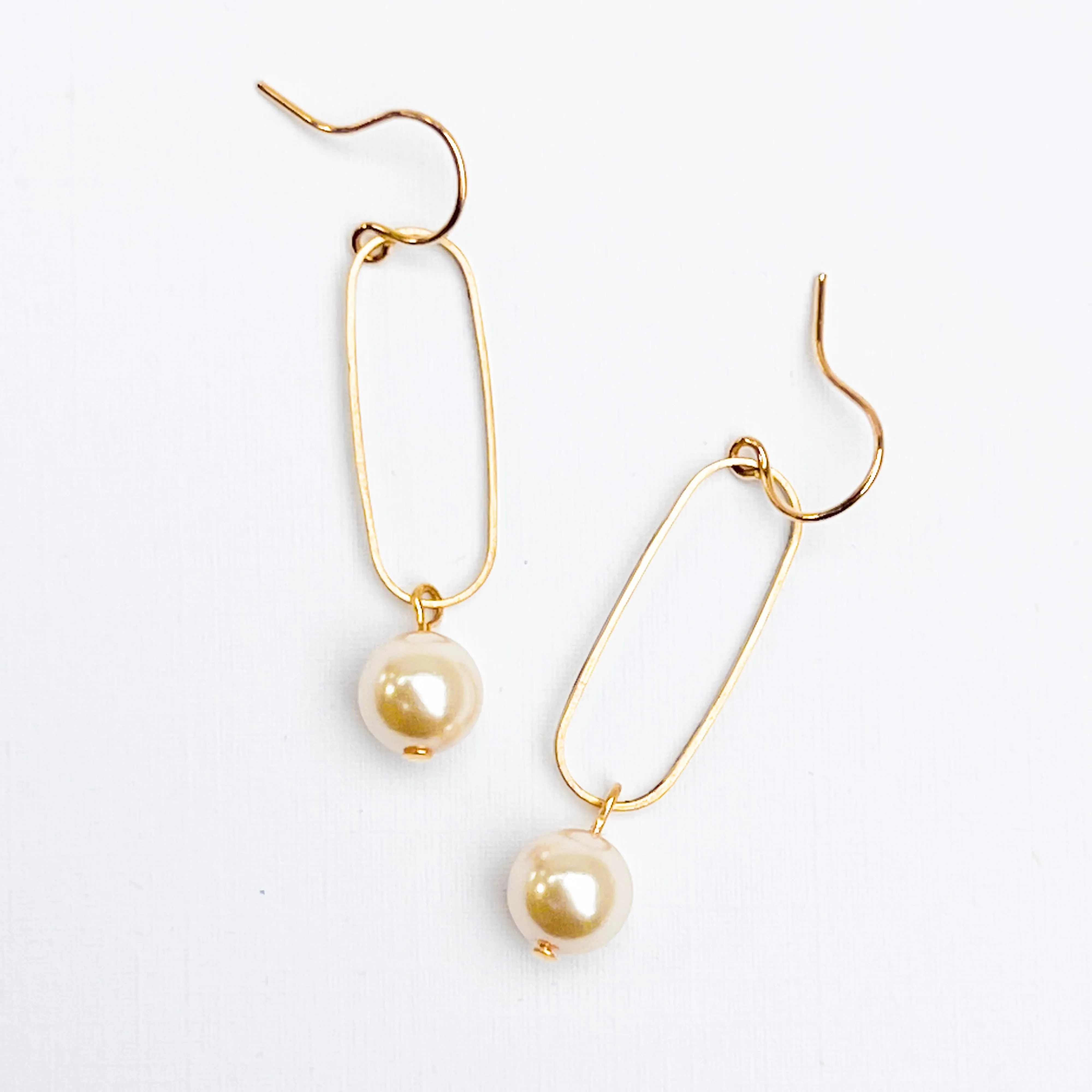 Pearl Dangle Oval Hoop Earrings