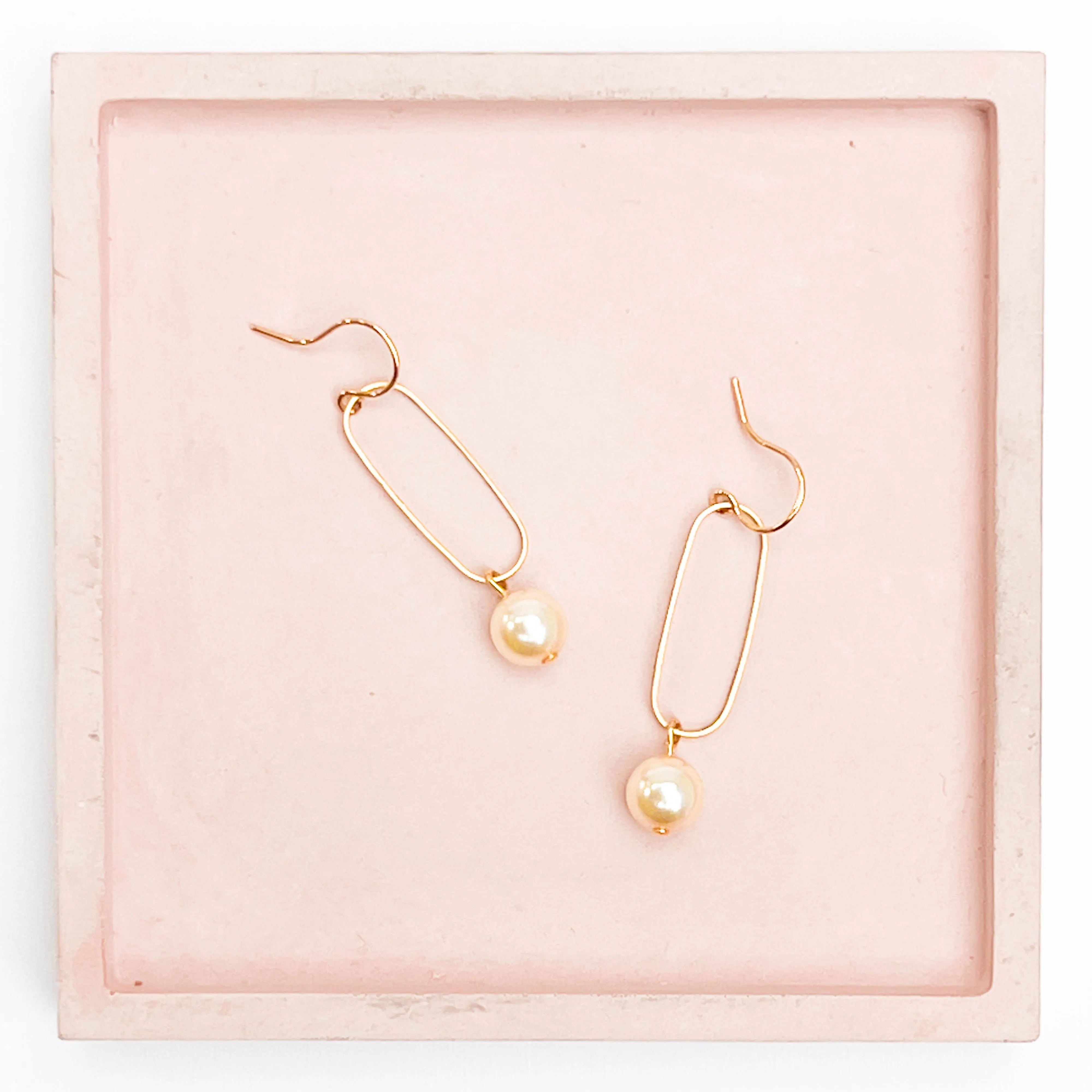 Pearl Dangle Oval Hoop Earrings