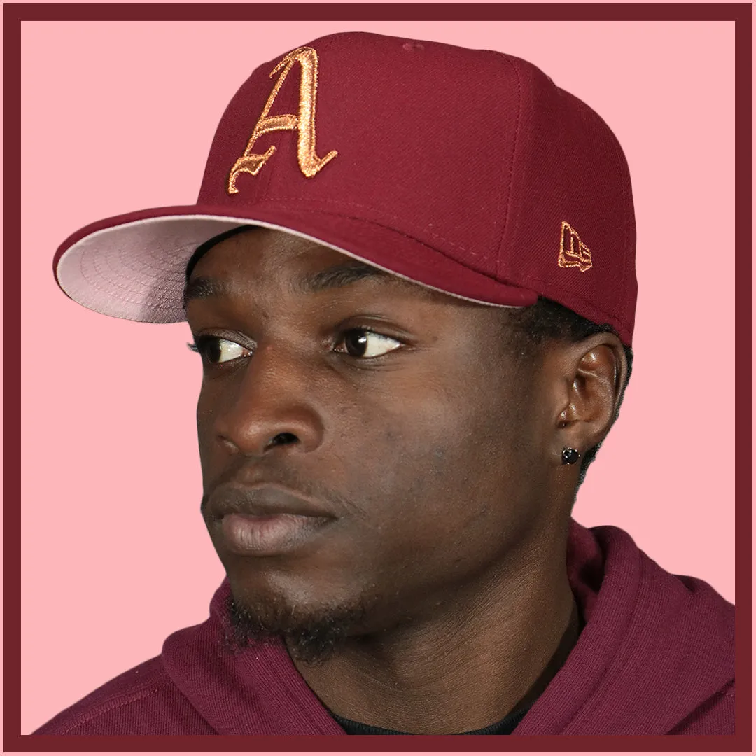 Philadelphia Athletics Glow In the Dark 1929 World Series Side Patch Pink Bottom Cardinal 5950 Fitted Cap | Pumpkin Wine Pack