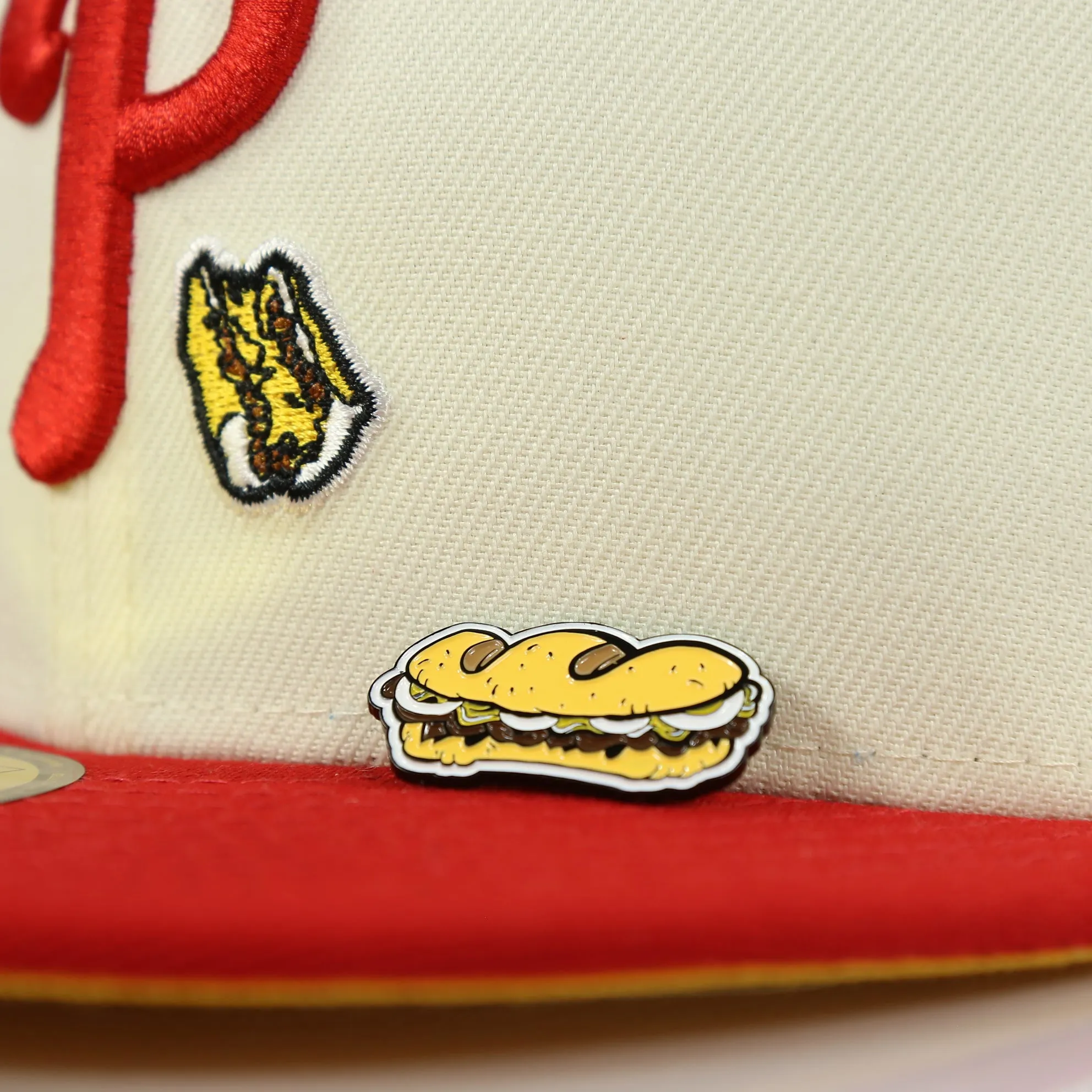 Philadelphia Cheesesteak Wit Fitted Cap Pin | Whiz Wit Enamel Pin for Side Patch Fitted Hat