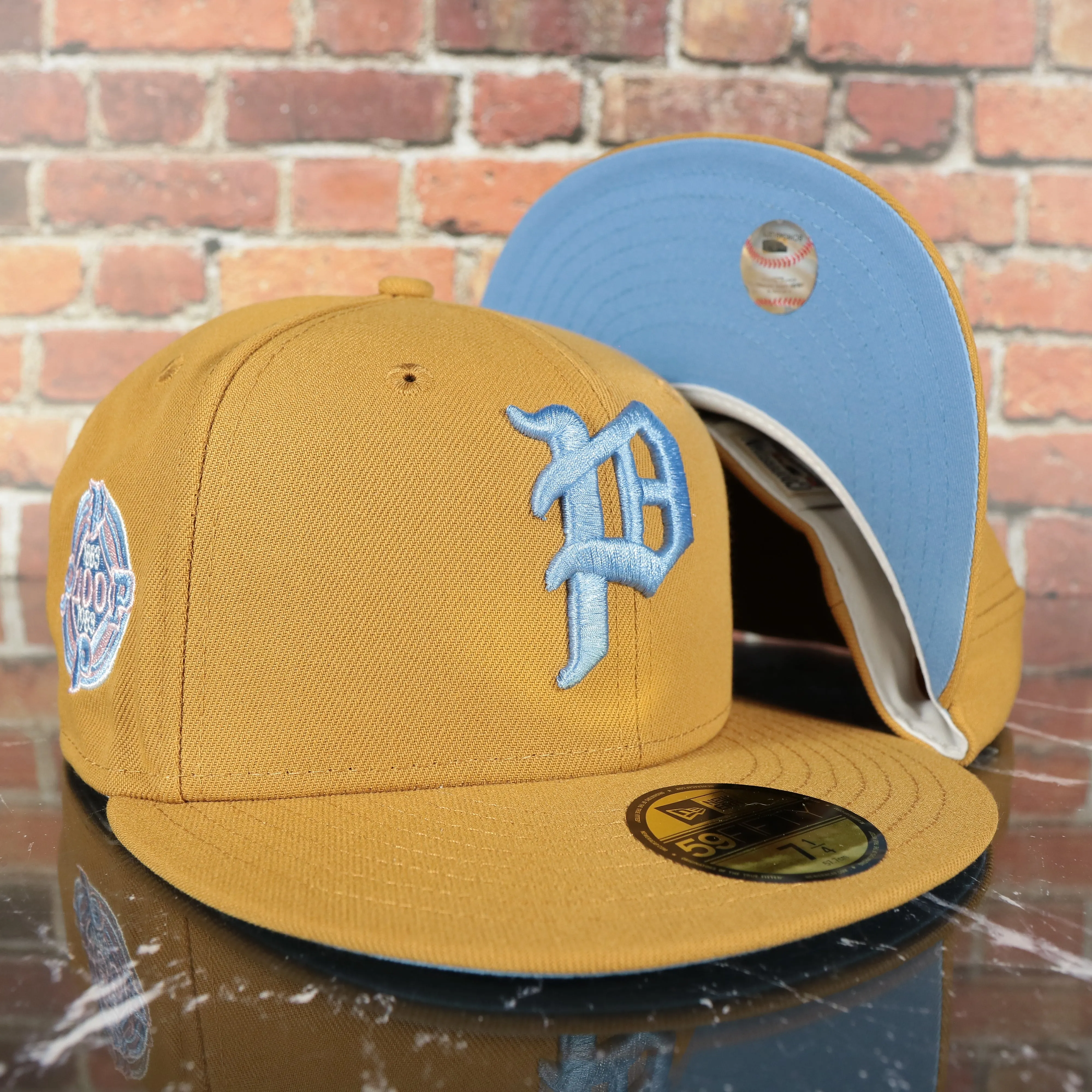 Philadelphia Phillies Cooperstown 1910 Logo 100th Anniversary Side Patch Icy Blue UV 59Fifty Fitted Cap | English Toffee Hoagie 