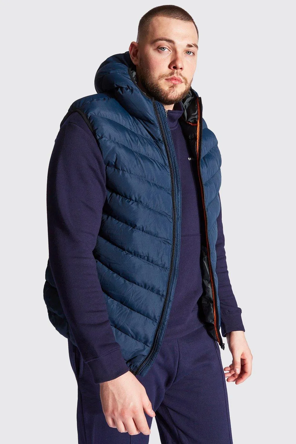 Plus Size Quilted Zip Gilet With Hood