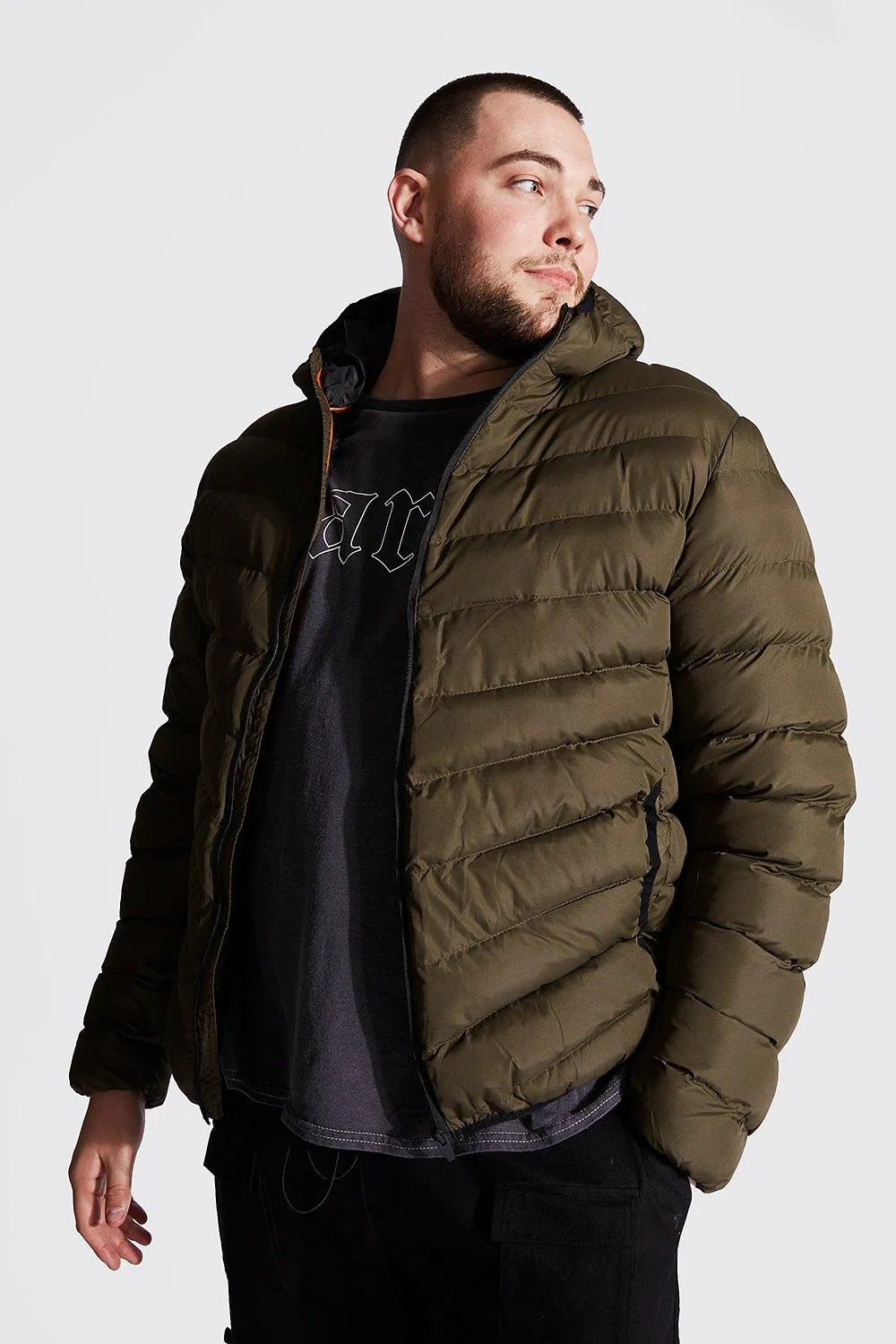 Plus Size Quilted Zip Jacket With Hood