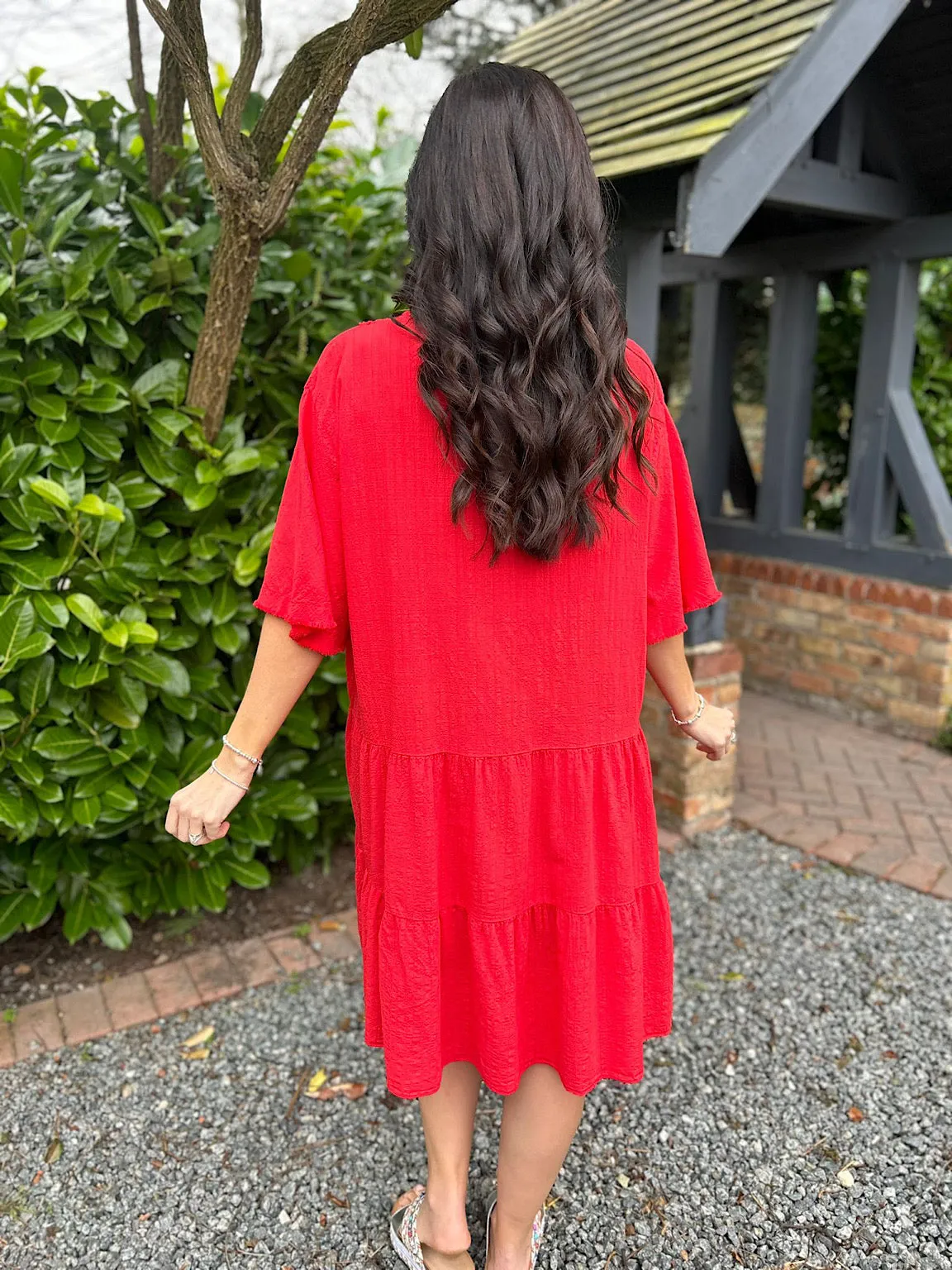 Red Crochet Tiered Tunic Dress Brenda