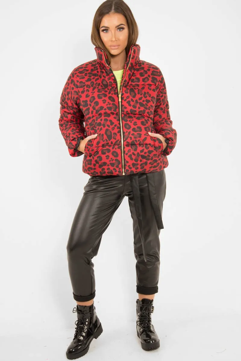 Red Leopard Print Puffer Coat - Shona