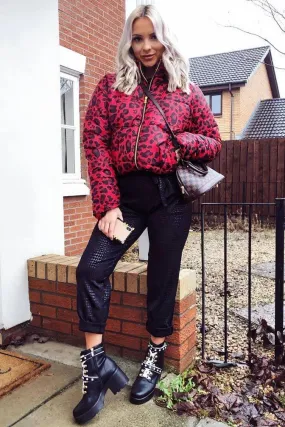 Red Leopard Print Puffer Coat - Shona