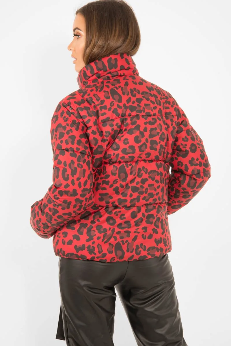 Red Leopard Print Puffer Coat - Shona