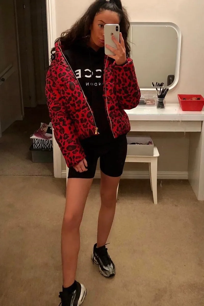 Red Leopard Print Puffer Coat - Shona