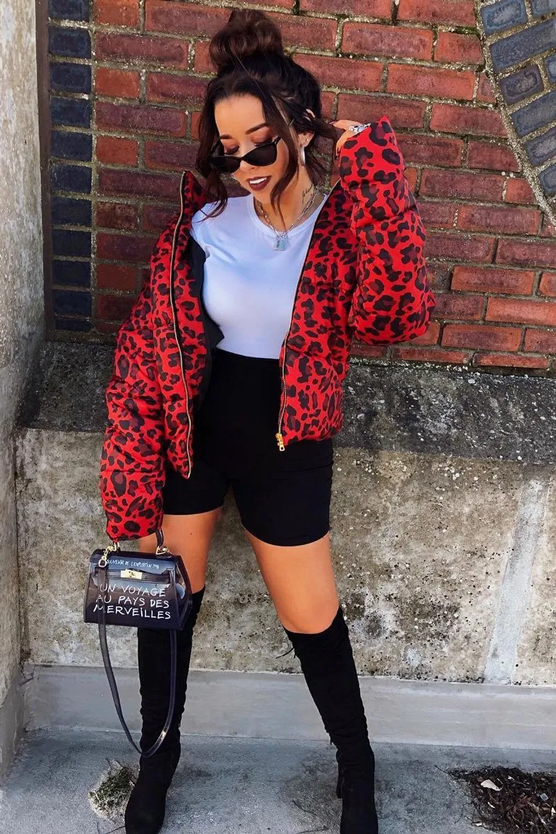 Red Leopard Print Puffer Coat - Shona