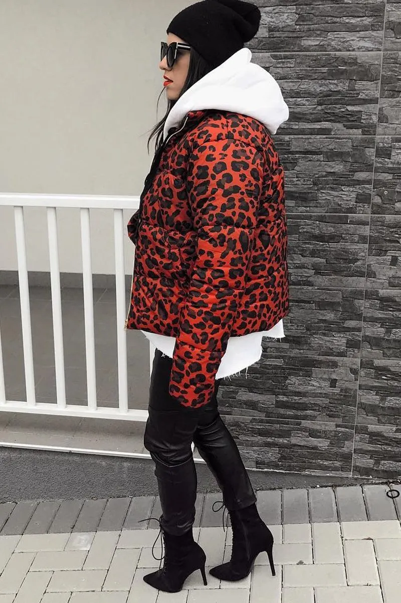 Red Leopard Print Puffer Coat - Shona