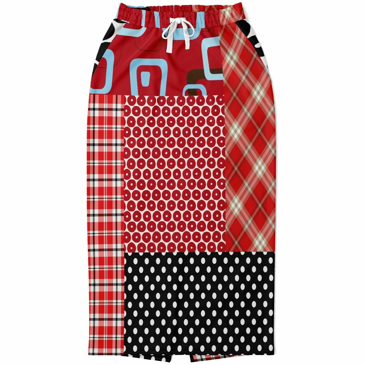 Red Pacific Palisades Patchwork Eco-Poly Long Pocket Skirt