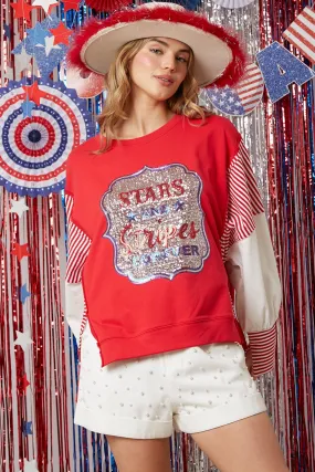 Red Stars and Stripes Forever' Color Block Pull Over