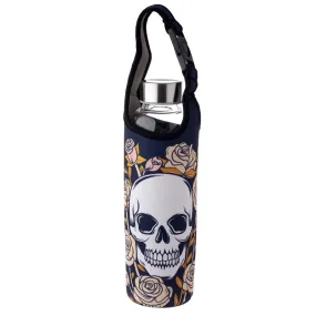 Reusable 500ml Glass Water Bottle with Protective Neoprene Sleeve - Skulls & Roses BOT106