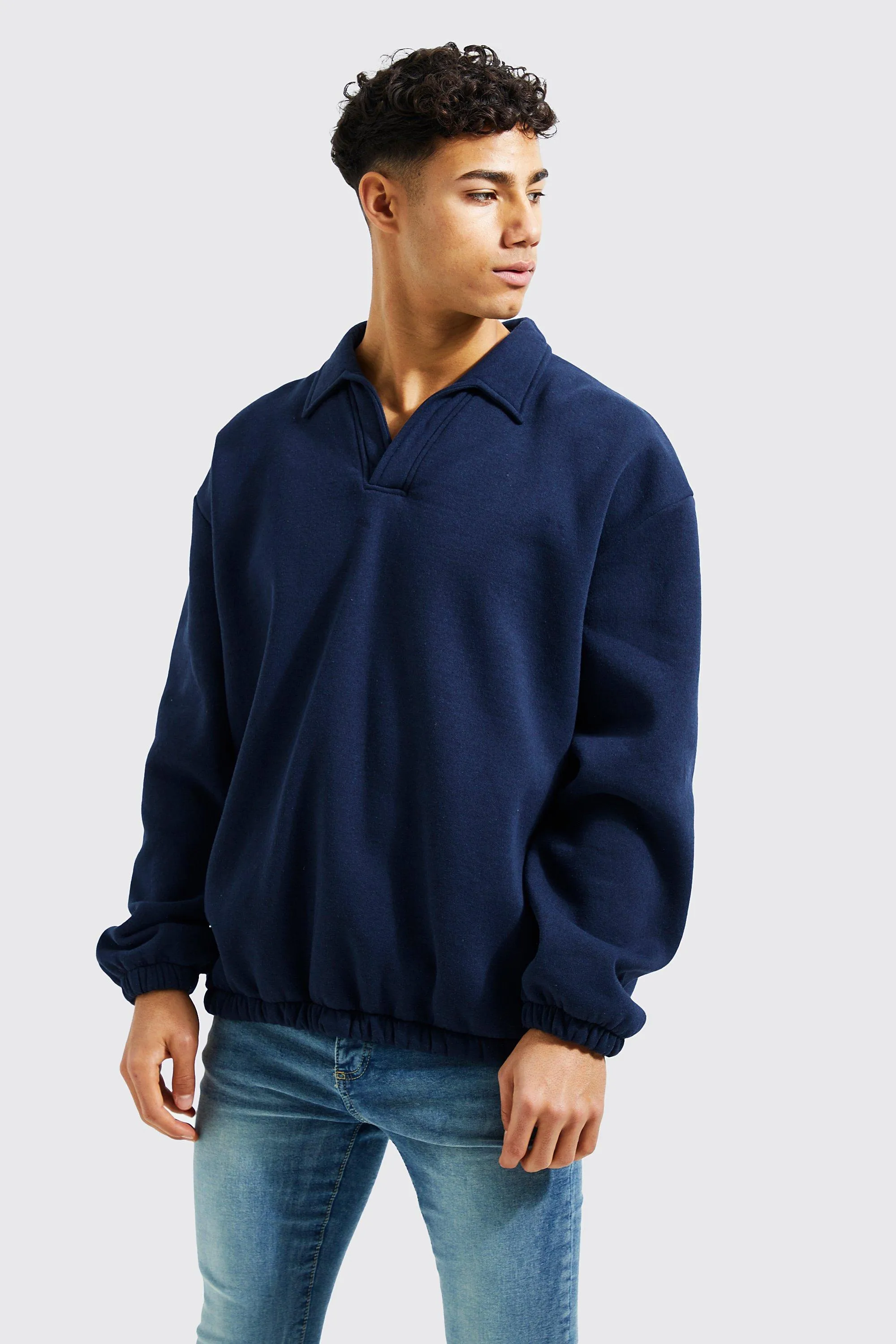 Revere Collar Sweater | boohooMAN UK