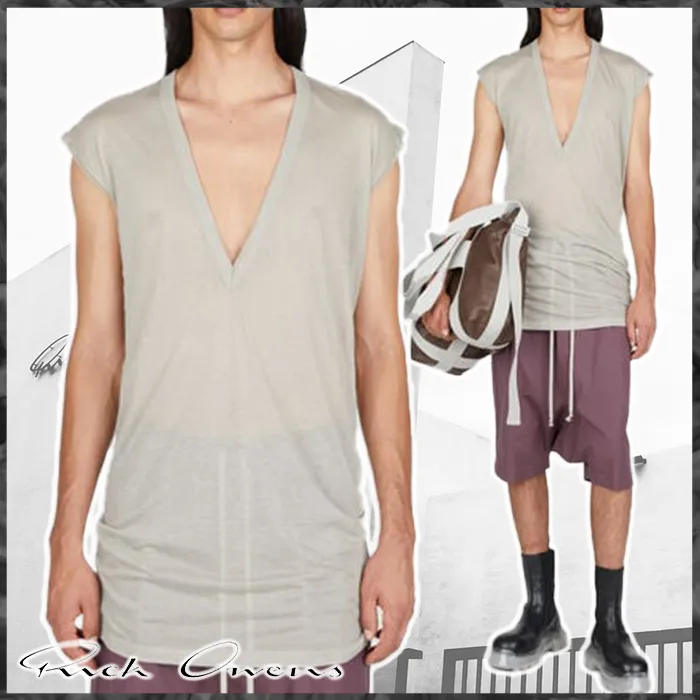 RICK OWENS  |Street Style V-Neck Cotton Designers V-Neck T-Shirts