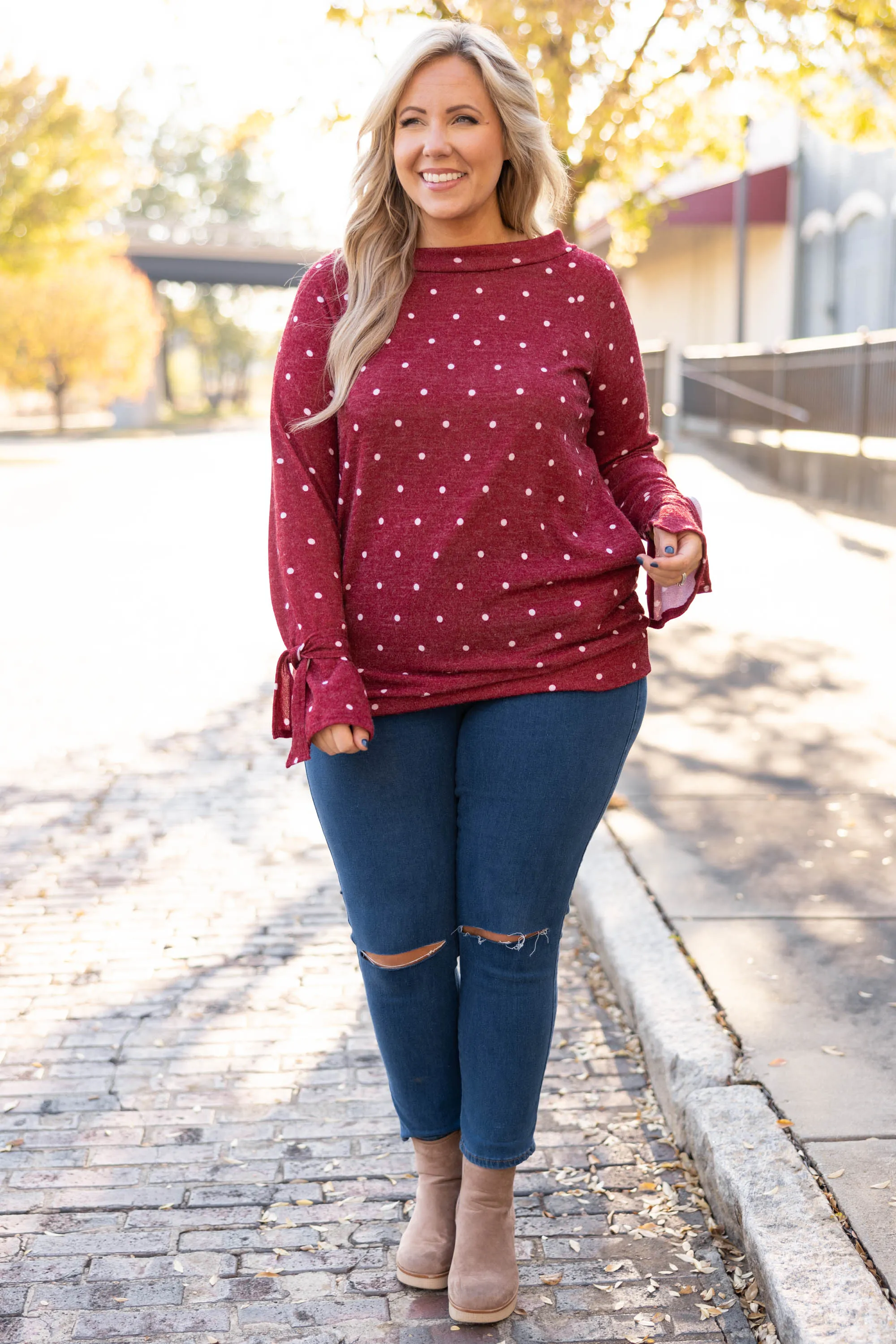 Right On The Dot Tunic, Burgundy