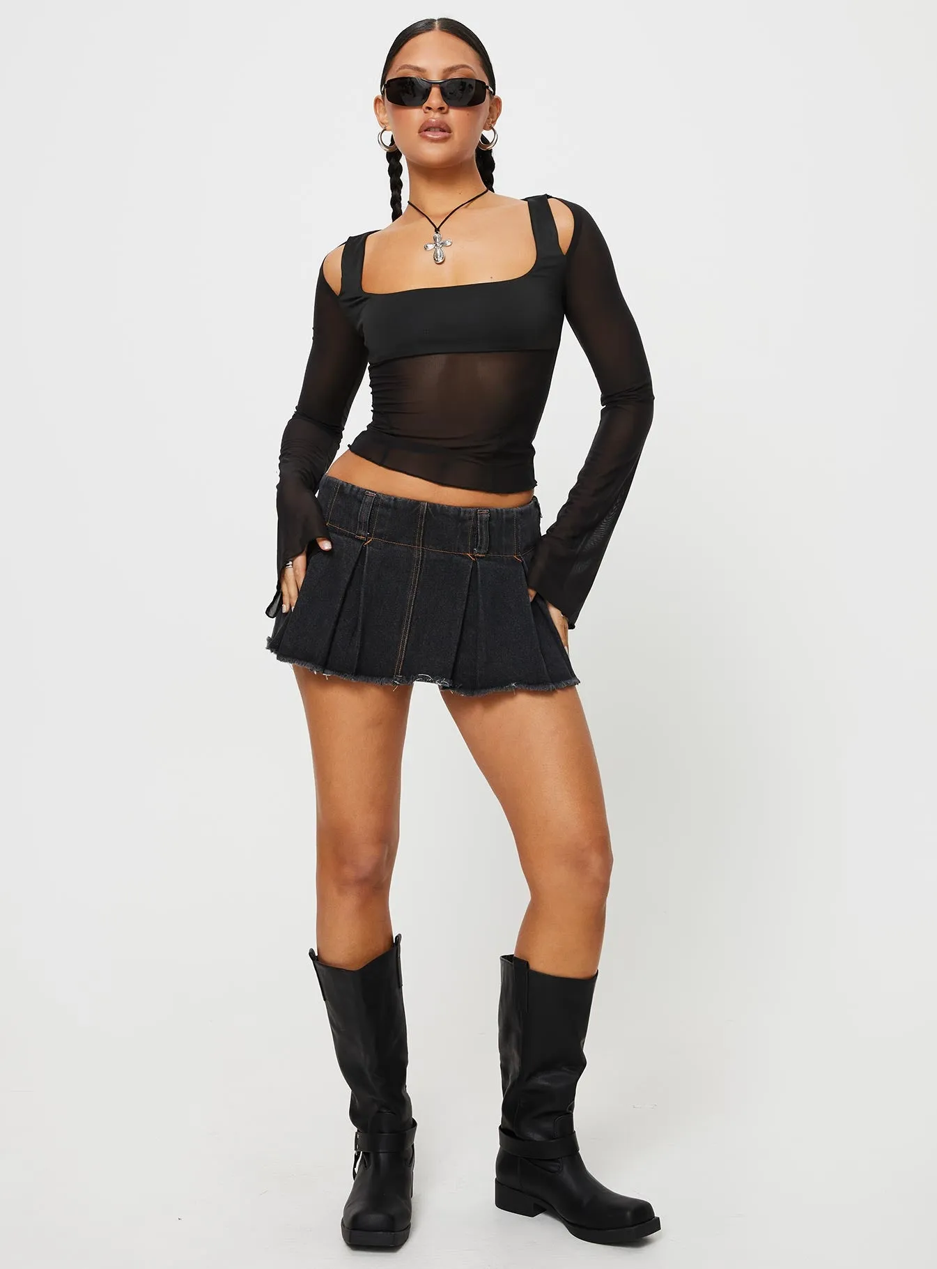 Sevina Long Sleeve Mesh Corset Top Black