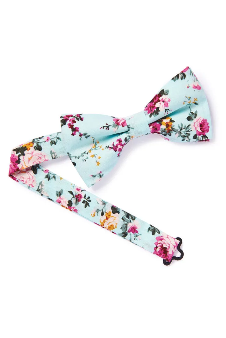 Shabby Chic Floral Bow Tie - Aqua Blue