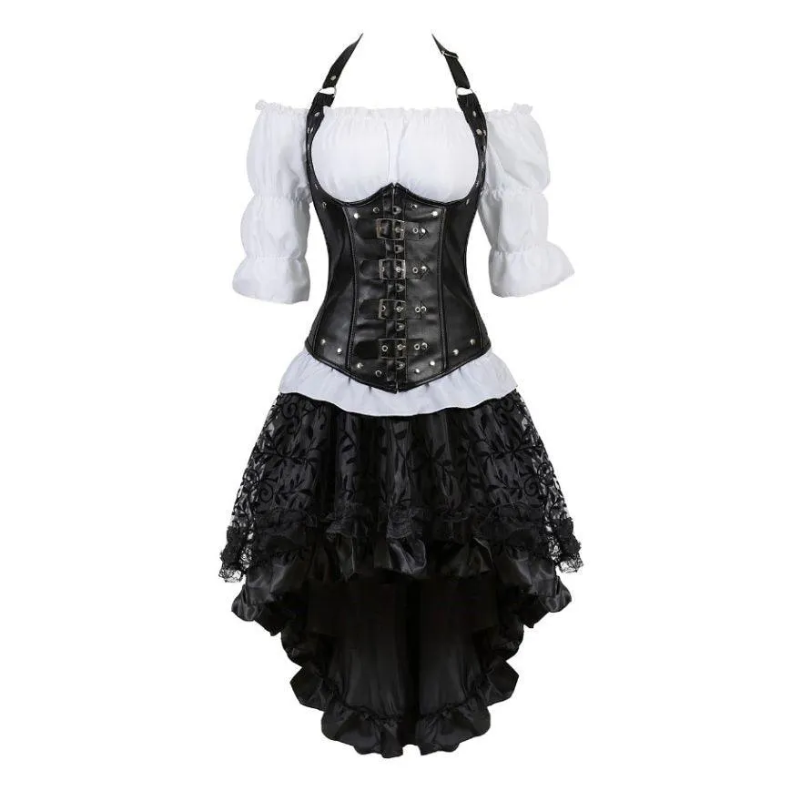 Steampunk Corset Dress Gothic PU Leather