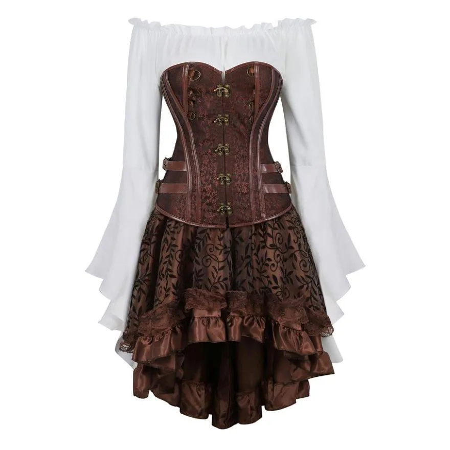 Steampunk Corset Dress Gothic PU Leather