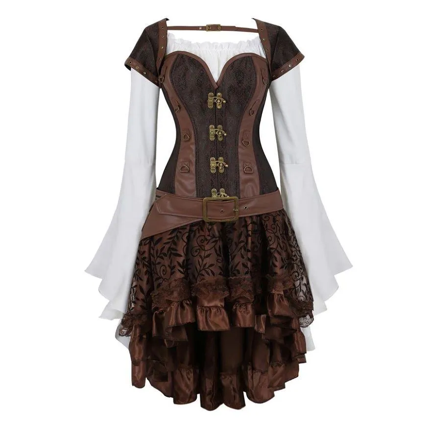 Steampunk Corset Dress Gothic PU Leather