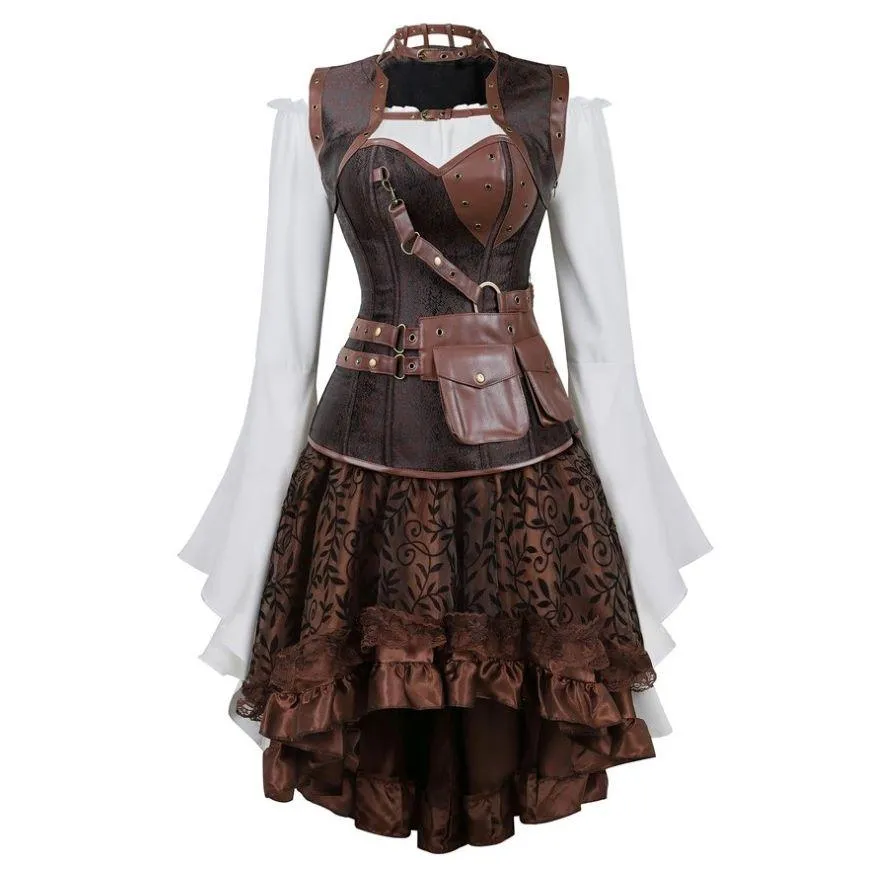 Steampunk Corset Dress Gothic PU Leather