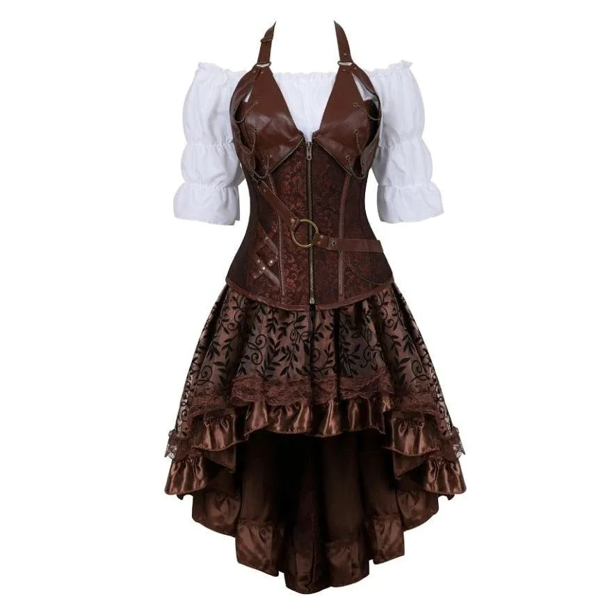 Steampunk Corset Dress Gothic PU Leather