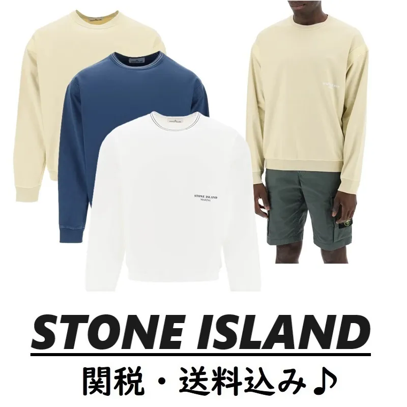 STONE ISLAND  |Crew Neck Long Sleeves Cotton Logo Sweatshirts