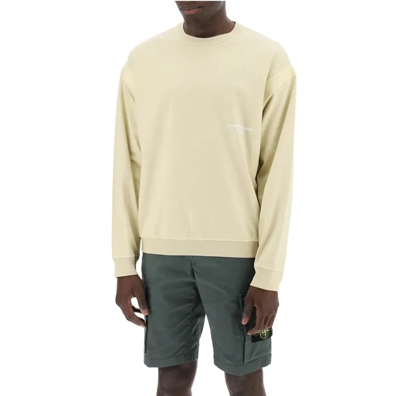 STONE ISLAND  |Crew Neck Long Sleeves Cotton Logo Sweatshirts