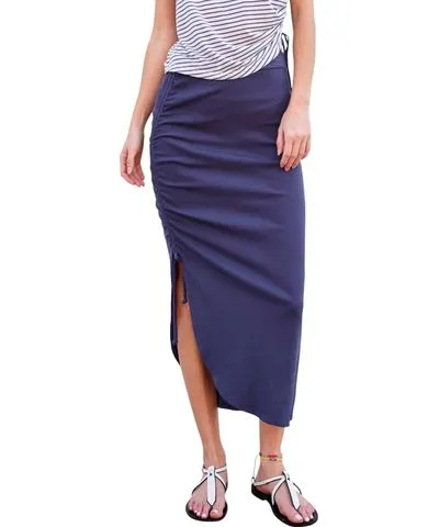 Sundry Shirred Midi Skirt In Deep Sea Navy