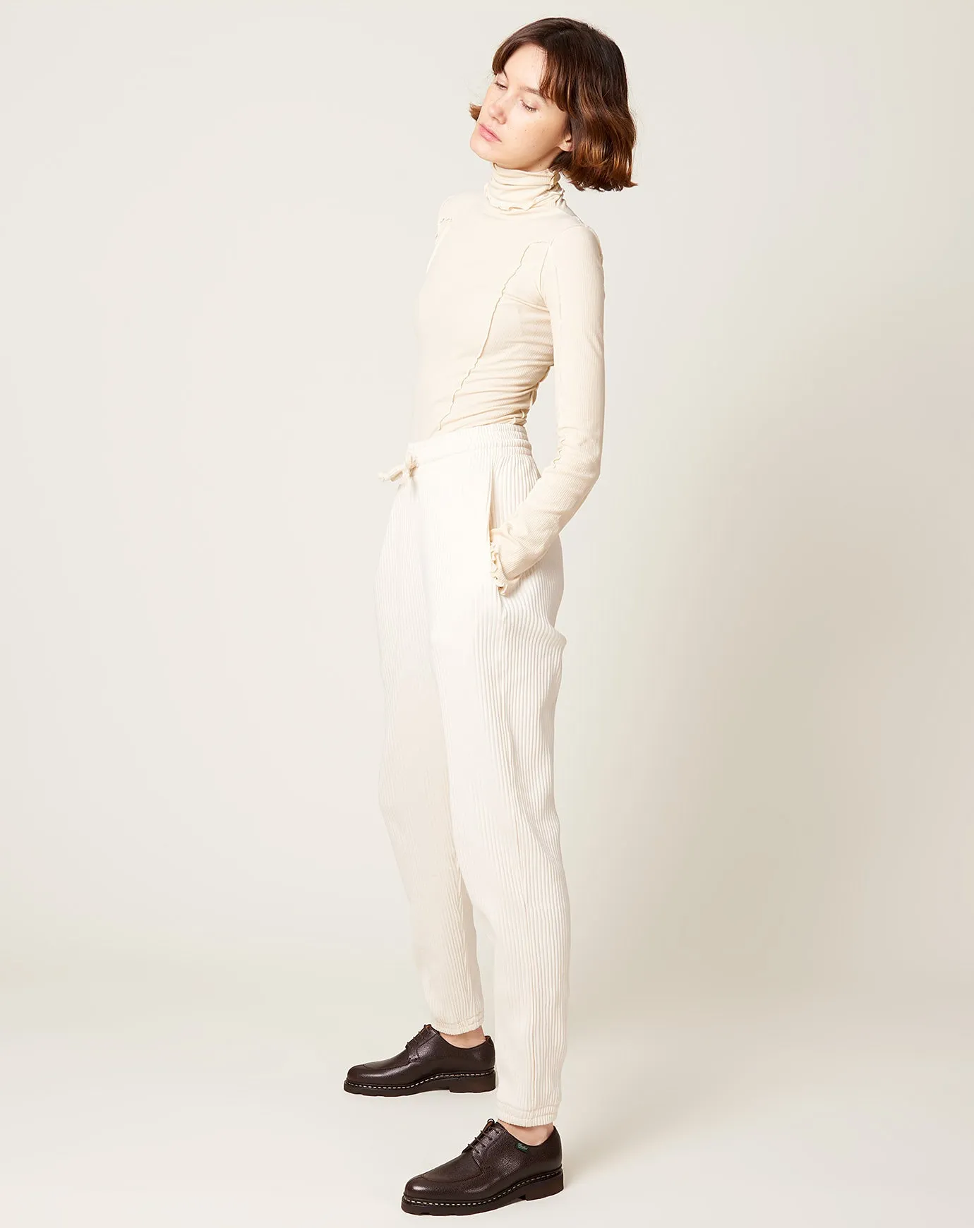 Sweat Pants in Off White Fleece Rib