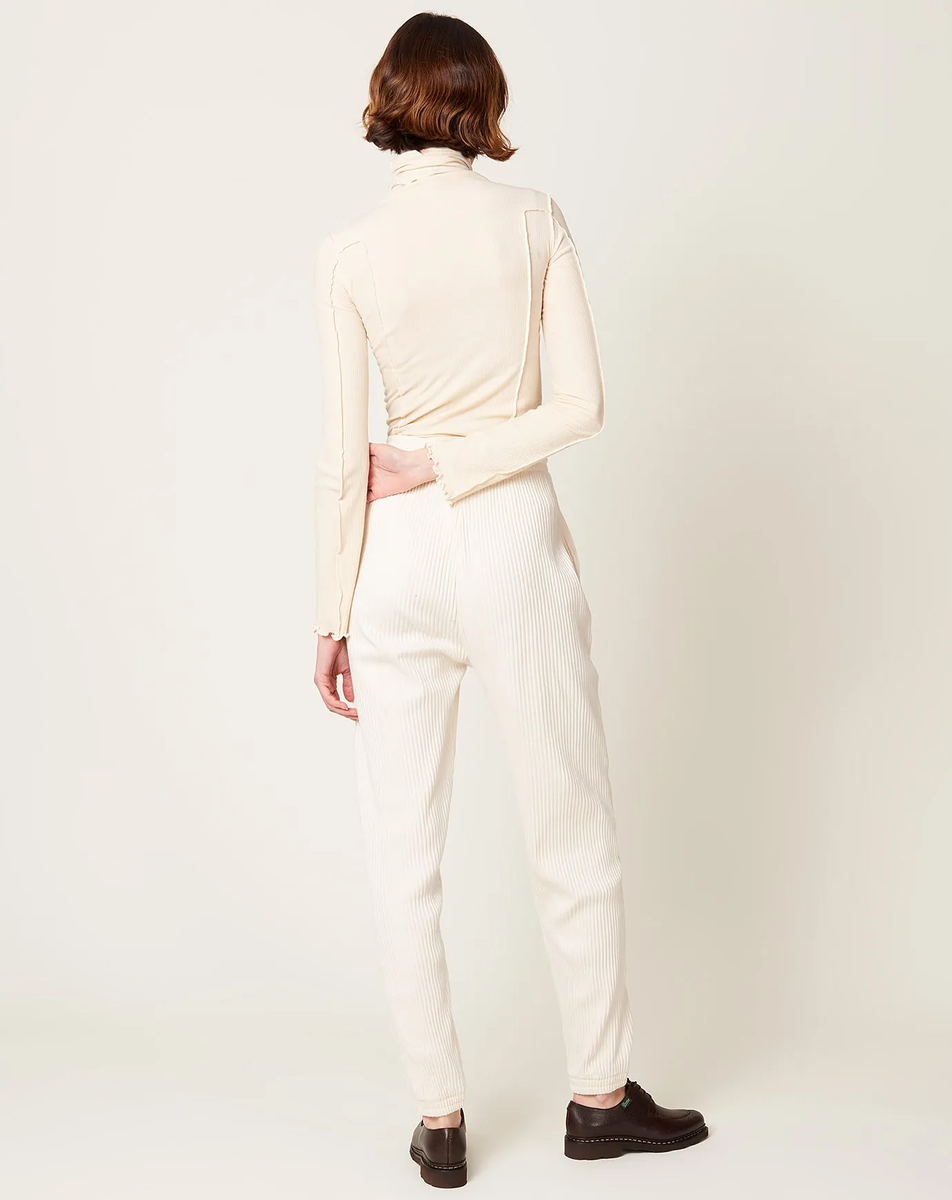 Sweat Pants in Off White Fleece Rib