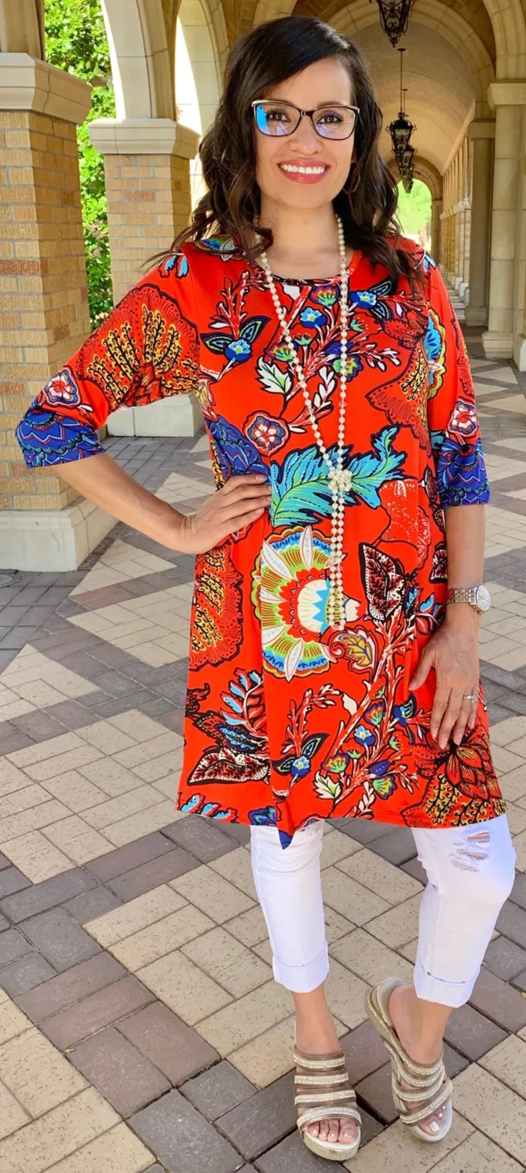 Tangerine Floral Flutter Tunic