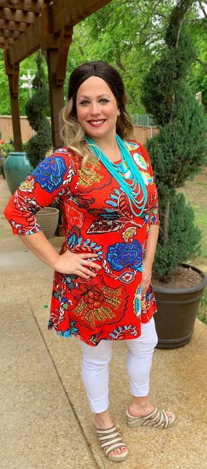 Tangerine Floral Flutter Tunic