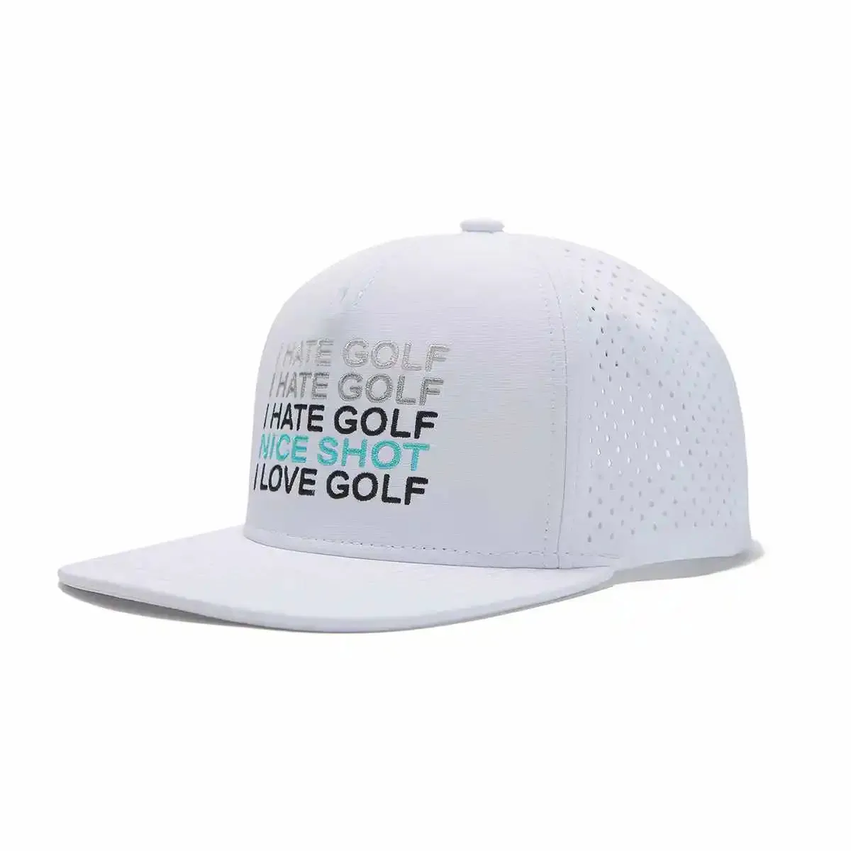 TOUR PRO I Hate Golf Hat in White with Flat Brim