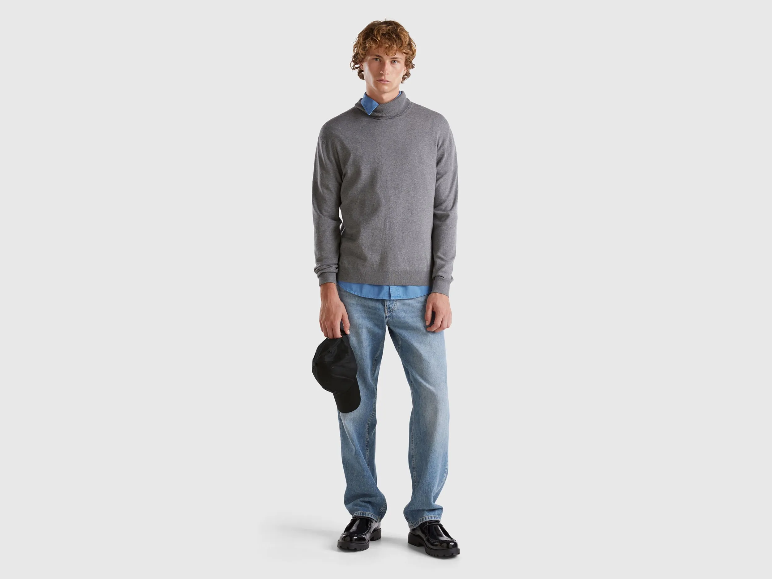 Turtleneck in lightweight cotton blend - Dark Gray | Benetton